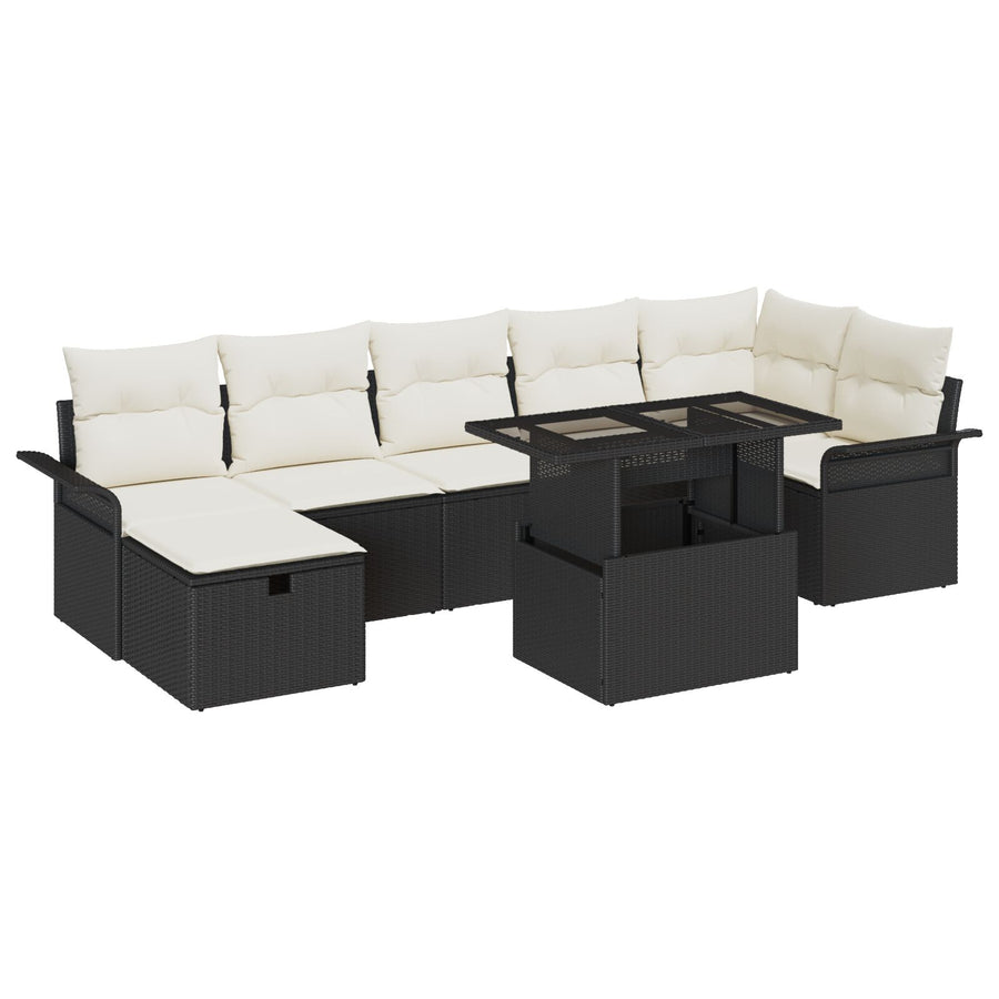 8-Delige Tuinbankset Met Kussens Zwart Poly Rattan