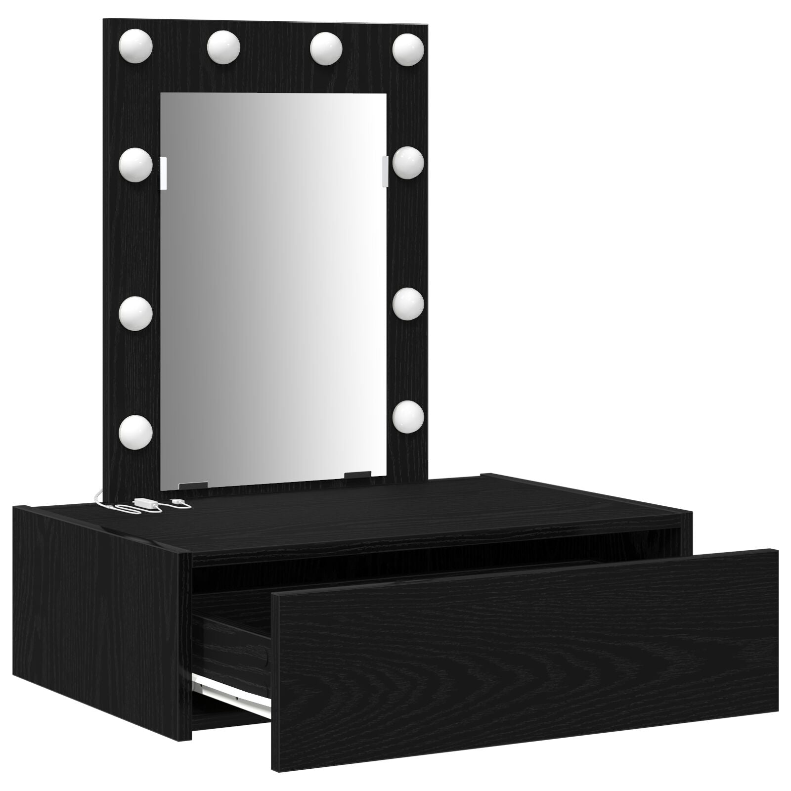 Wandkaptafel Verlichting - 60 x 40 x 70 cm Zwart eiken met LED