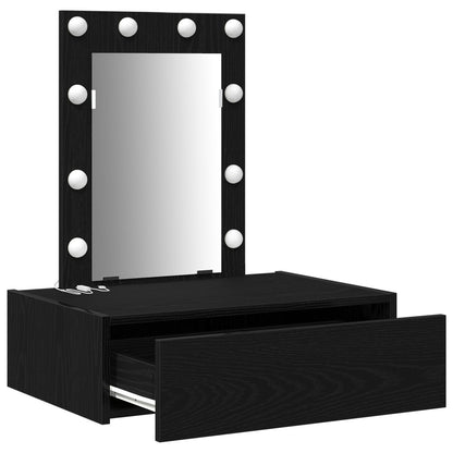 Wandkaptafel Verlichting - 60 x 40 x 70 cm Zwart eiken met LED