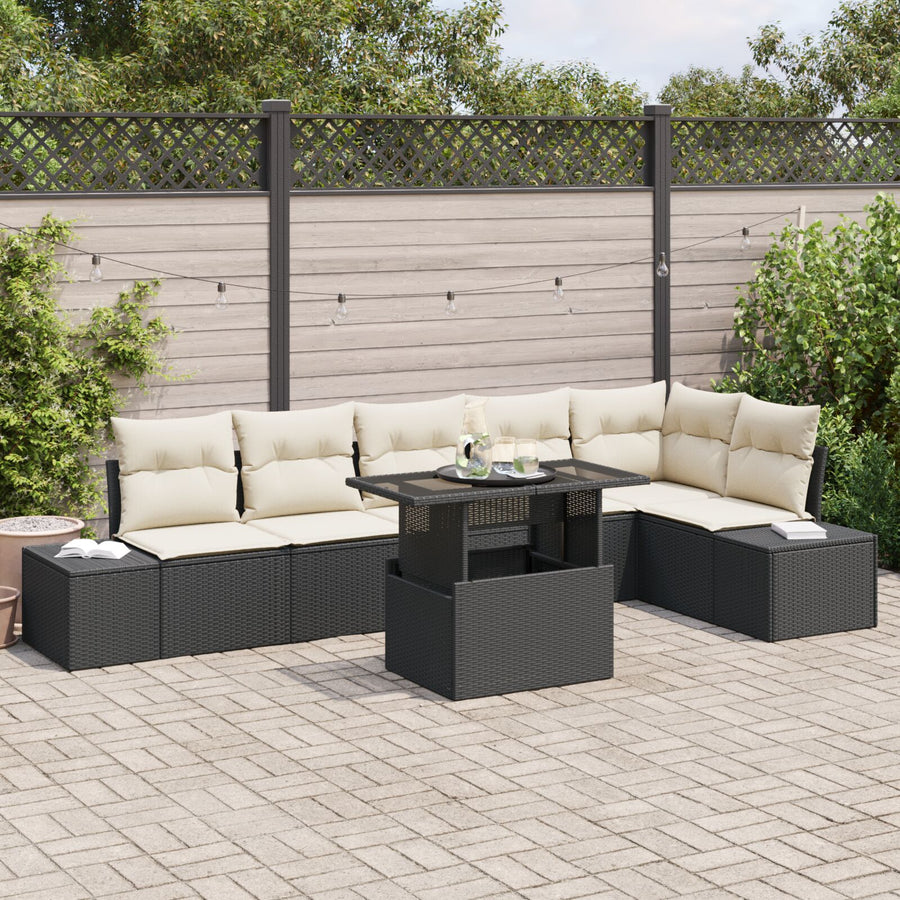 Tuin Sofaset Set Van 7 Beige Rattan Buitenmeubels Rechthoekig