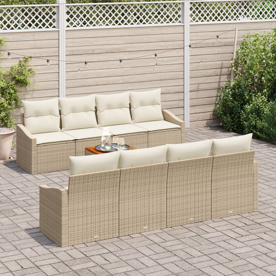 9-Delige Tuin Sofa Set Met Kussens Beige Poly Rattan Acacia