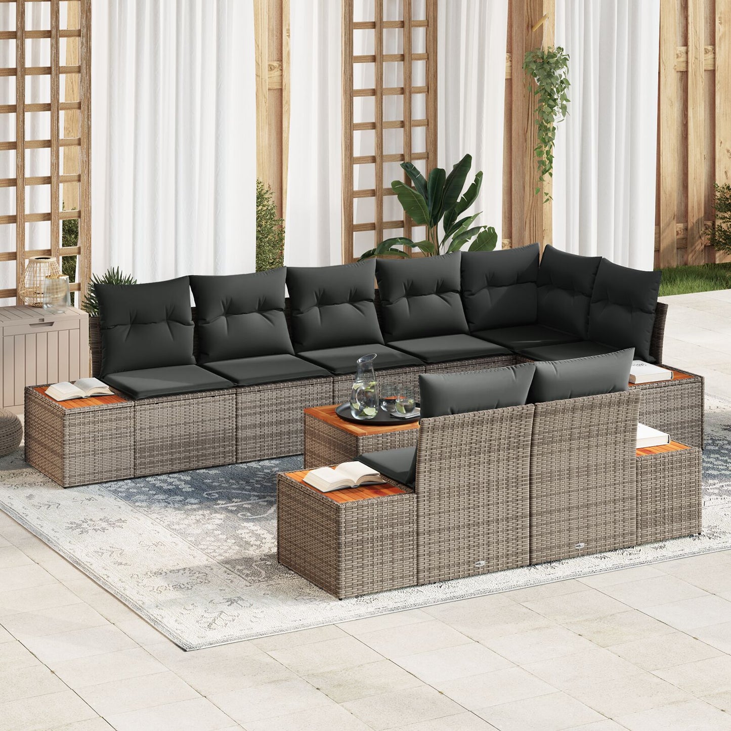 9 Delige Tuin Sofa Set Met Kussens Grijs Poly Rattan Acacia