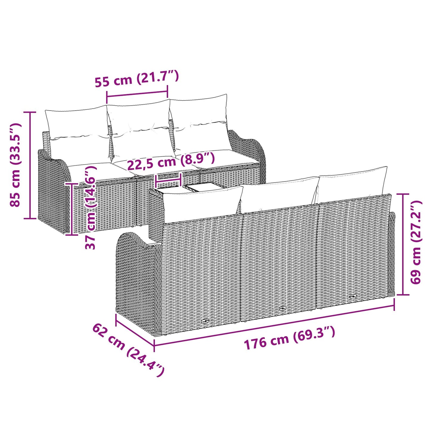7-Delige Tuin Sofa Set Met Kussens Beige Poly Rattan