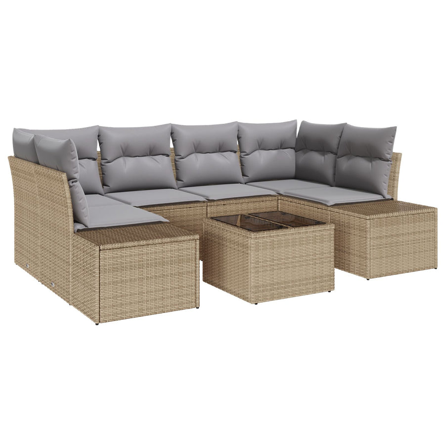 7-Delige Tuinbankset Met Kussens Beige Poly Rattan