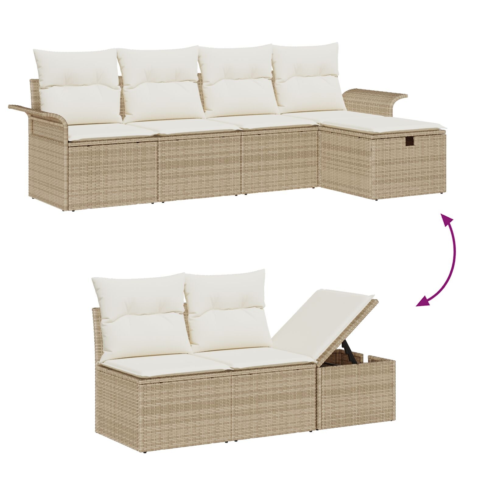 6-Delige Tuin Sofa Set Met Kussens Beige Poly Rattan