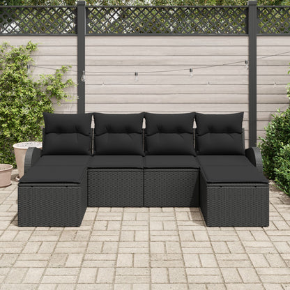 6-Delige Tuin Sofa Set Met Kussens Zwart Poly Rattan