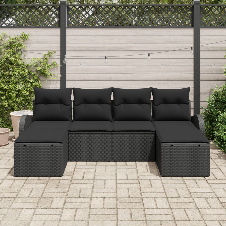 6-Delige Tuin Sofa Set Met Kussens Zwart Poly Rattan