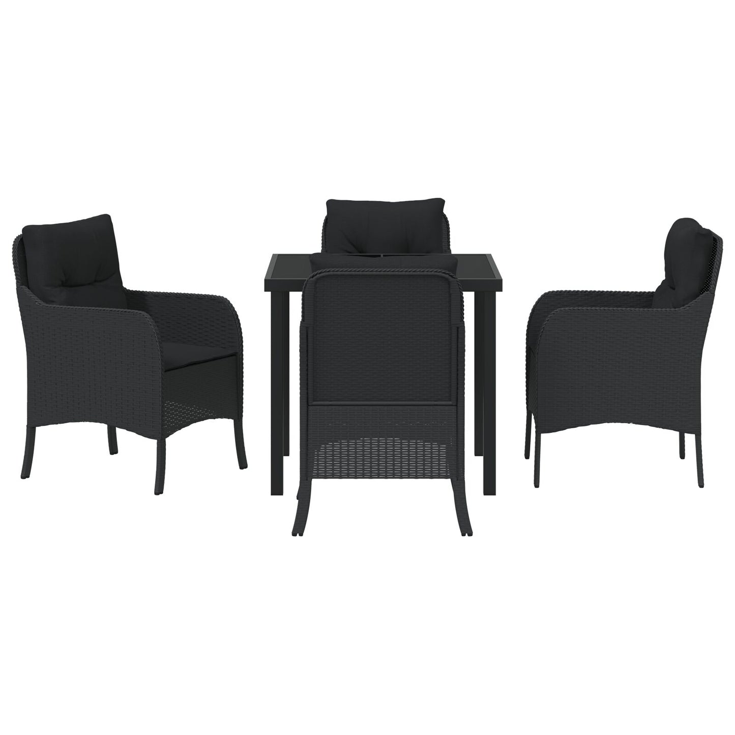 5-Delige Tuindining Set Met Kussens - Zwart Poly Rattan