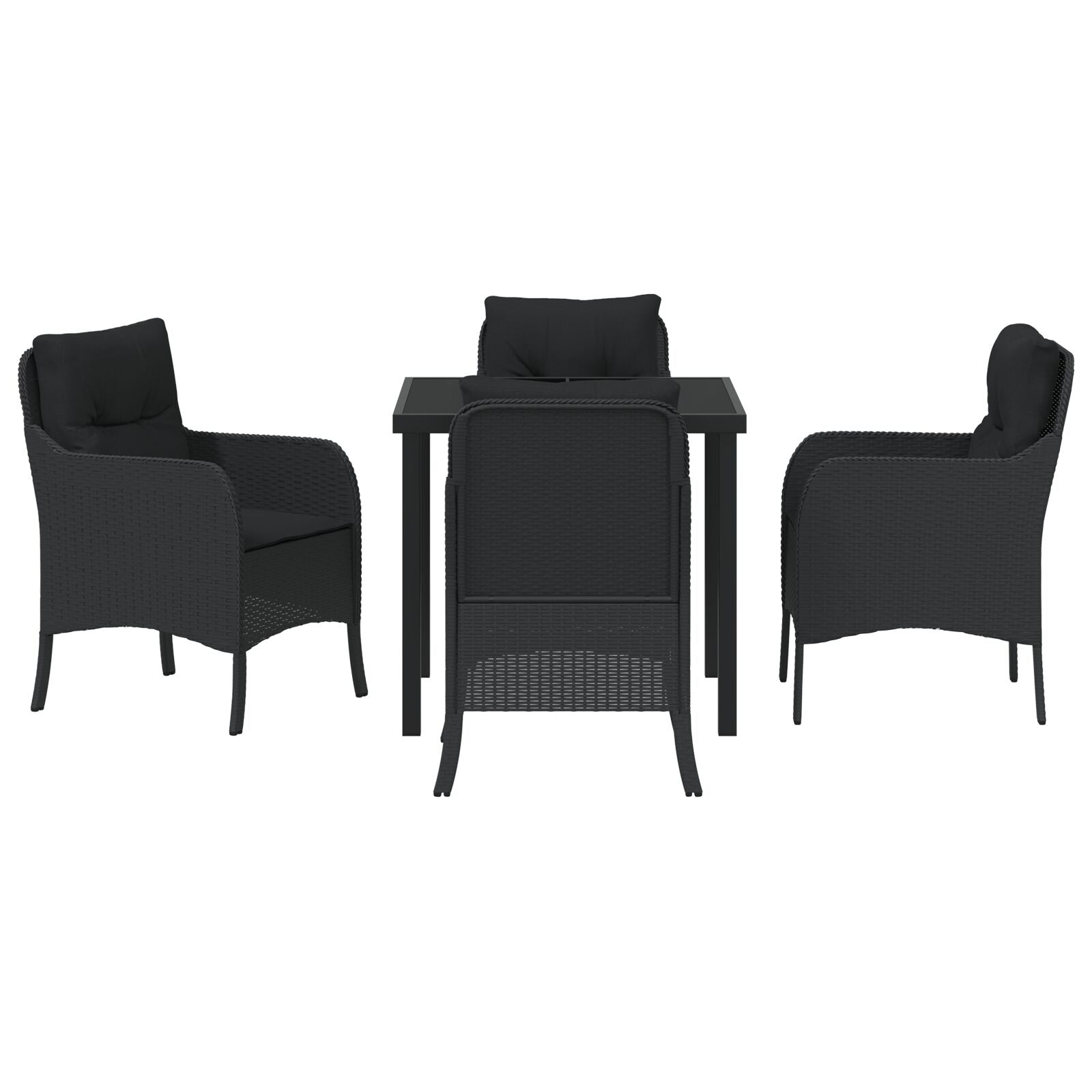 5-Delige Tuindining Set Met Kussens - Zwart Poly Rattan