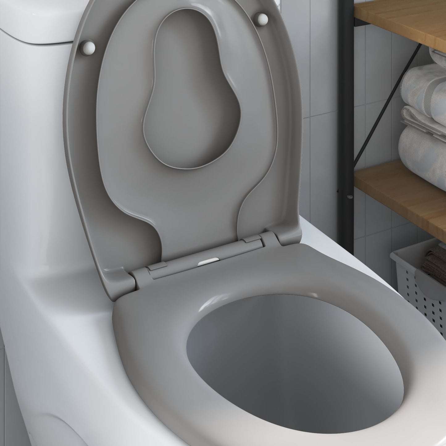 Familie Wc-Bril Met Kindertoiletbril Snelle Ontgrendeling Duroplast Grijs