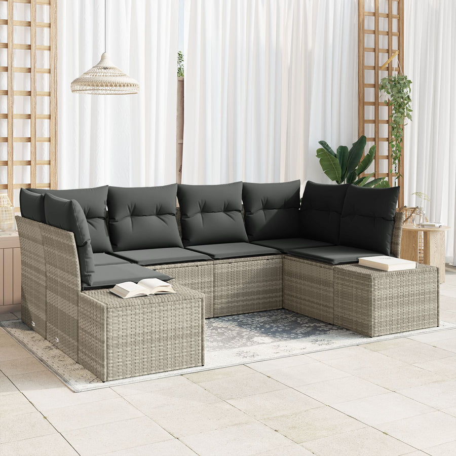 6-Delige Tuin Sofa Set Met Kussens Lichtgrijs Poly Rattan