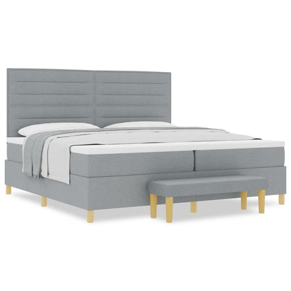 Boxspringbed Met Matras & Bank Stof Lichtgrijs 200 x 200 cm Lijnen ontwerp
