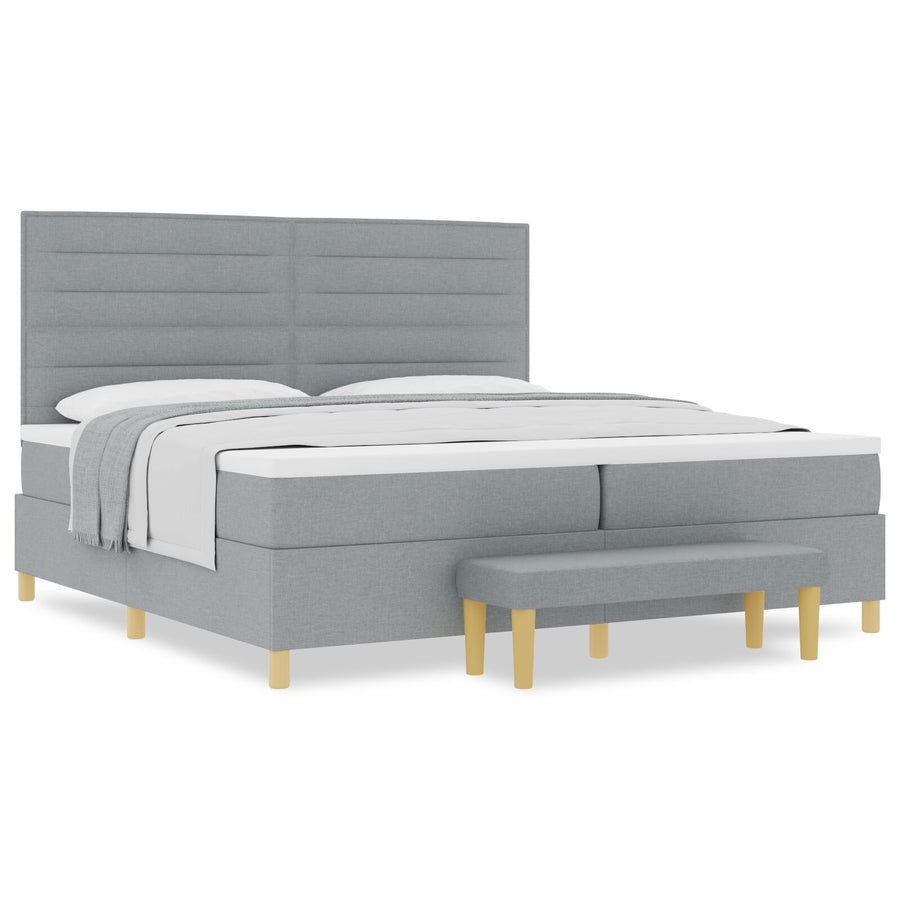 Boxspringbed Met Matras & Bank Stof Lichtgrijs 200 x 200 cm Lijnen ontwerp