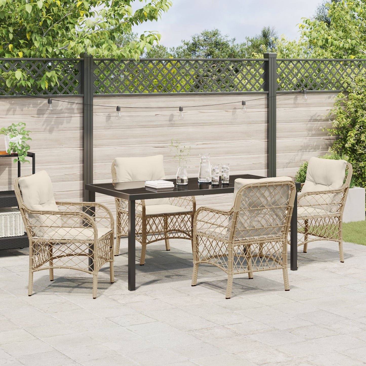 5-Delige Tuin Eetset Met Kussens Beige Poly Rattan