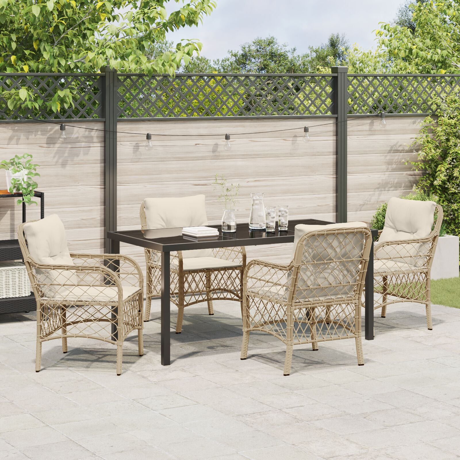 5-Delige Tuin Eetset Met Kussens Beige Poly Rattan