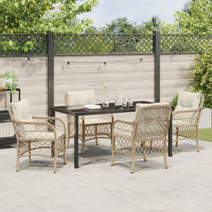 5-Delige Tuin Eetset Met Kussens Beige Poly Rattan