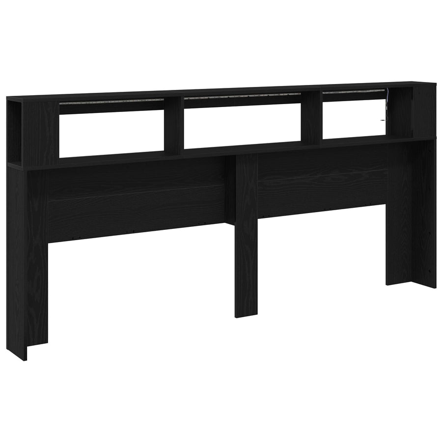 Opberghoofdeksel Met Led-Verlichting Zwart Eiken 220X18,5X103,5 Cm