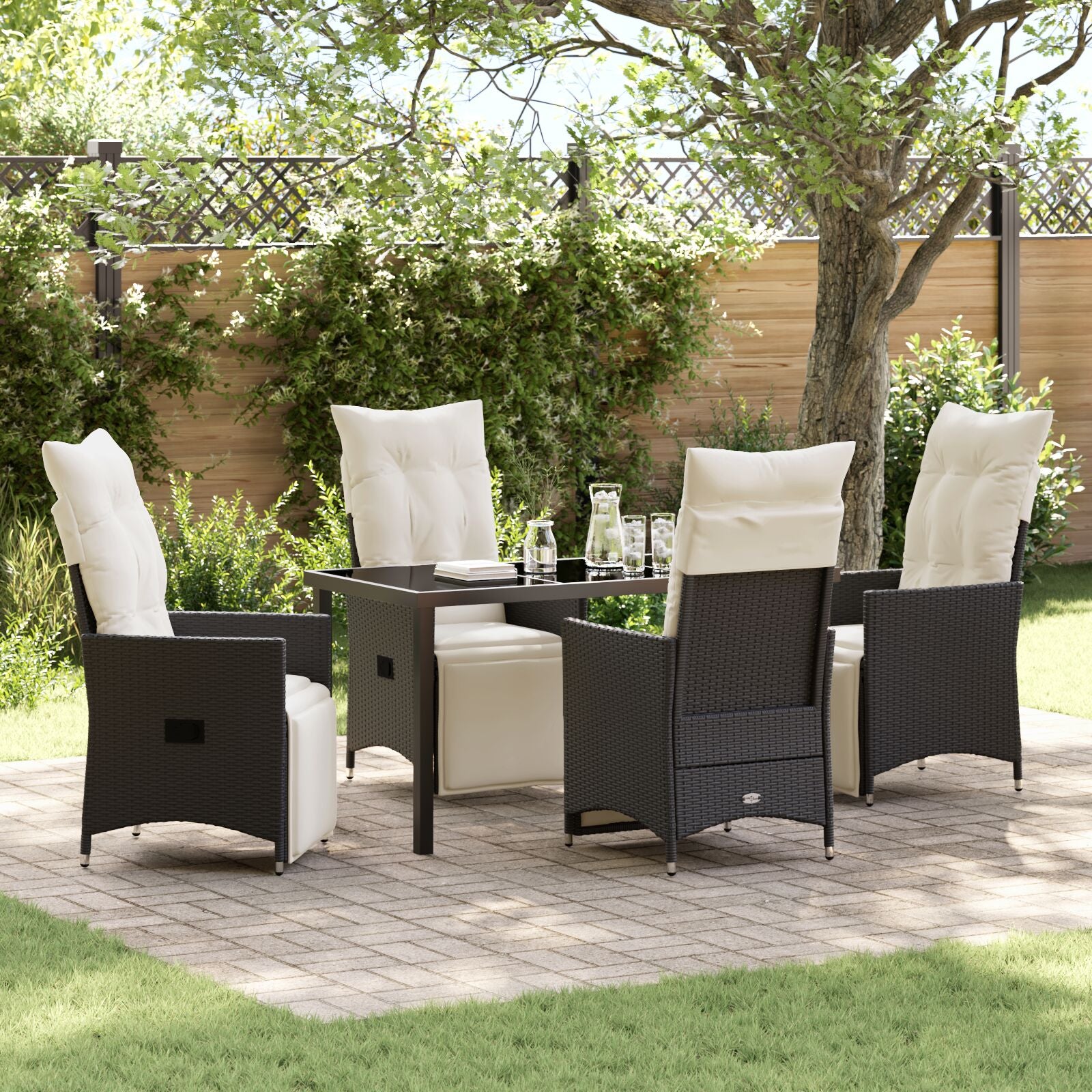 5-Delige Tuin Eetset Met Kussens Zwart Poly Rattan