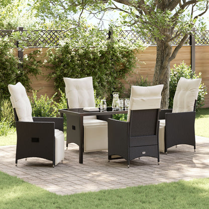 5-Delige Tuin Eetset Met Kussens Zwart Poly Rattan