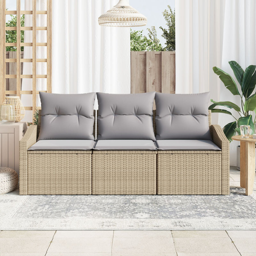 Tuin Sofa Set Set Van 3 Lichtgrijs, Beige Rattan, Polyester Kussens Gegalvaniseerd Staal