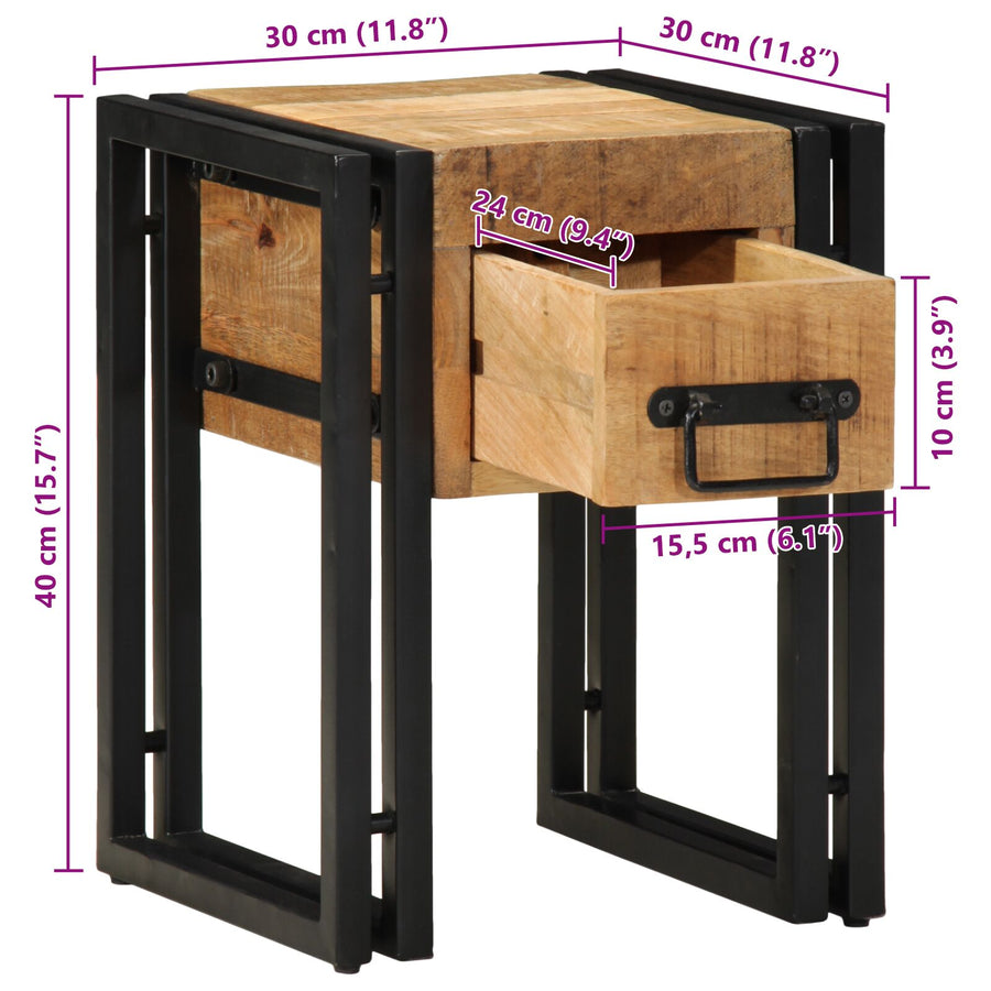 Bijzettafel Met Lade Zwart Massief Mangohout 30 x 30 x 40 cm Massief ruw mangohout