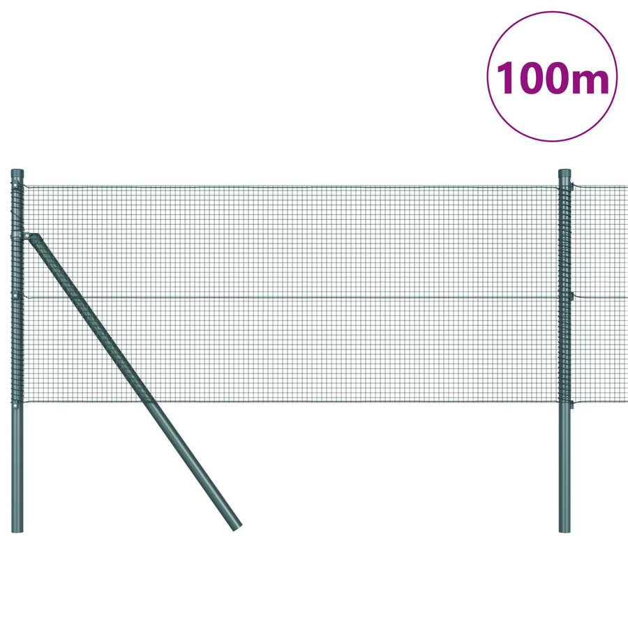 Gelaste Draadhek Met 13 Posts Groen 0.4X100 M Staal Gegalvaniseerd Staal