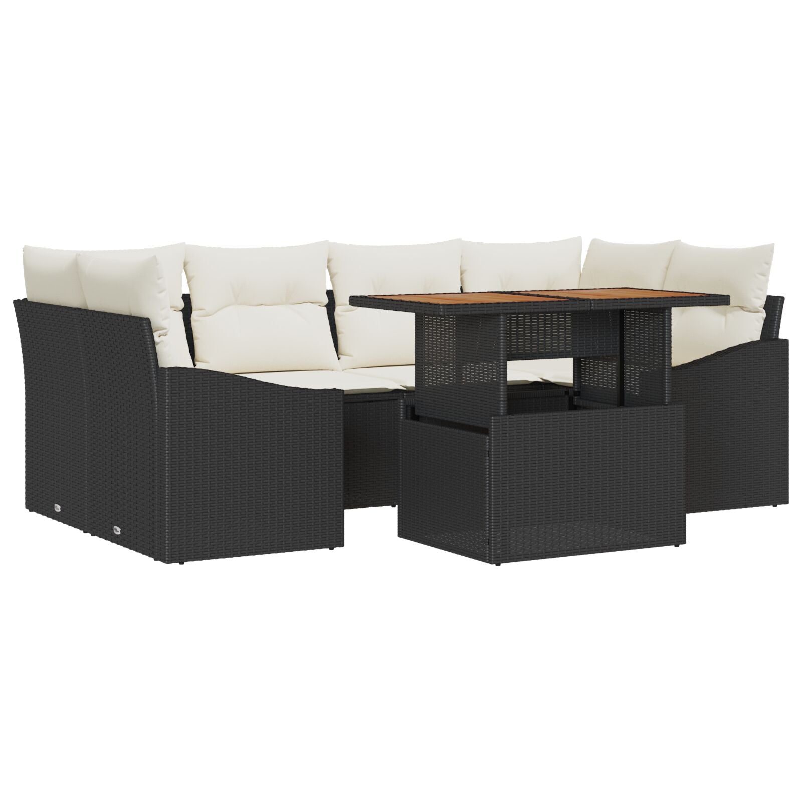 7-Delige Tuin Sofa Set Met Kussens Zwart Poly Rattan