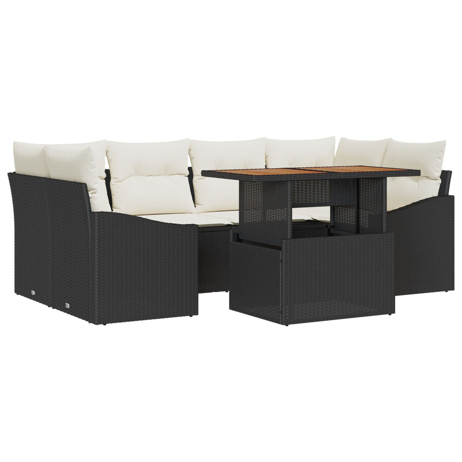 7-Delige Tuin Sofa Set Met Kussens Zwart Poly Rattan