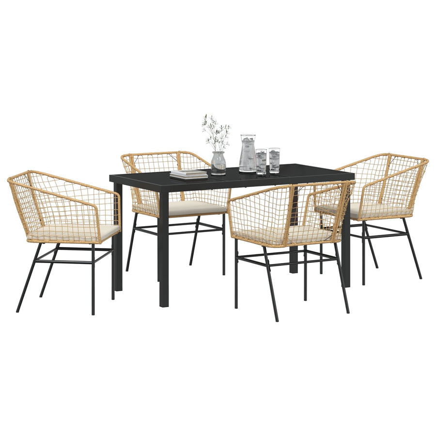 5-Delige Tuin Eetset Met Kussens Bruin Poly Rattan