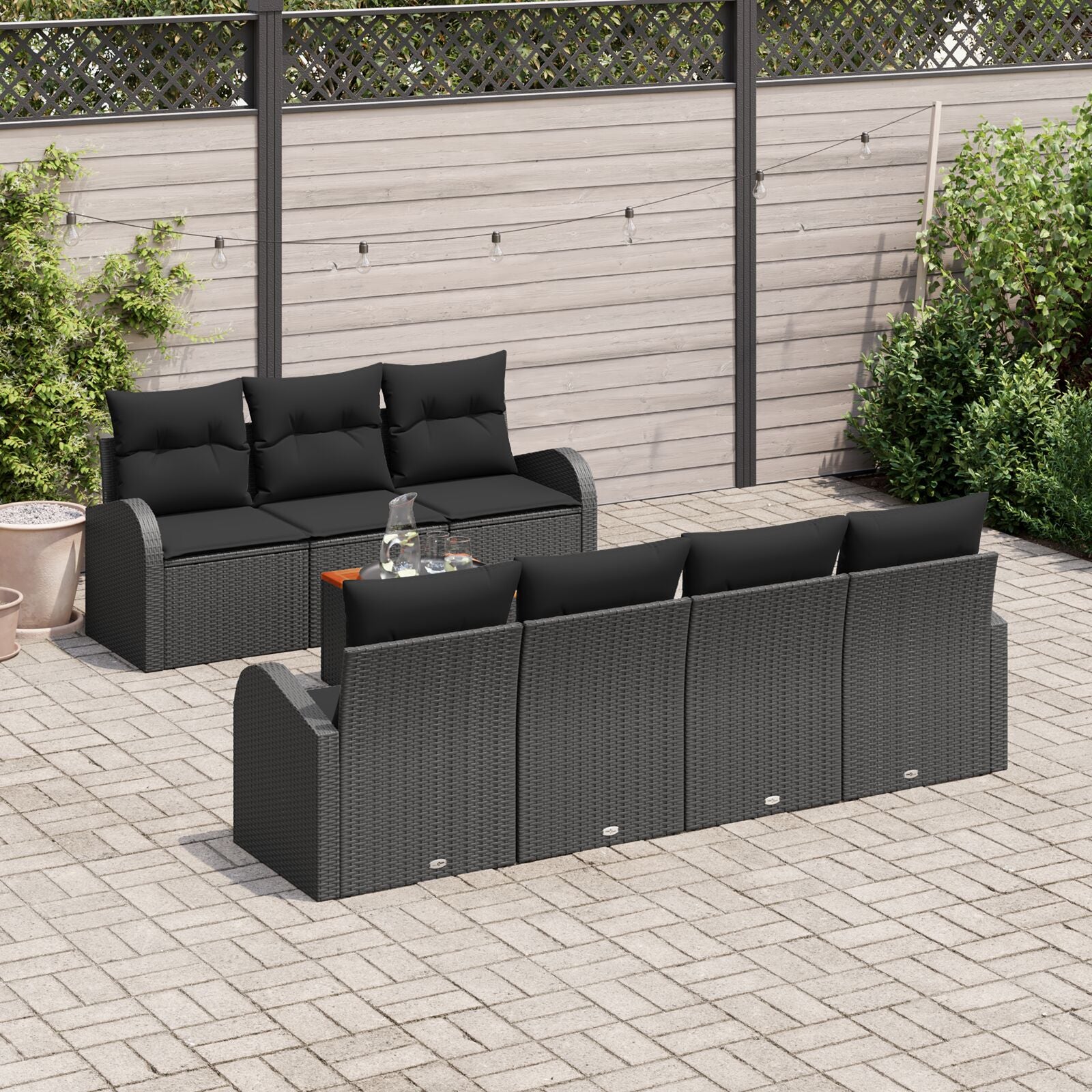8 Delige Tuin Sofa Set Met Kussens Zwart Poly Rattan Acacia