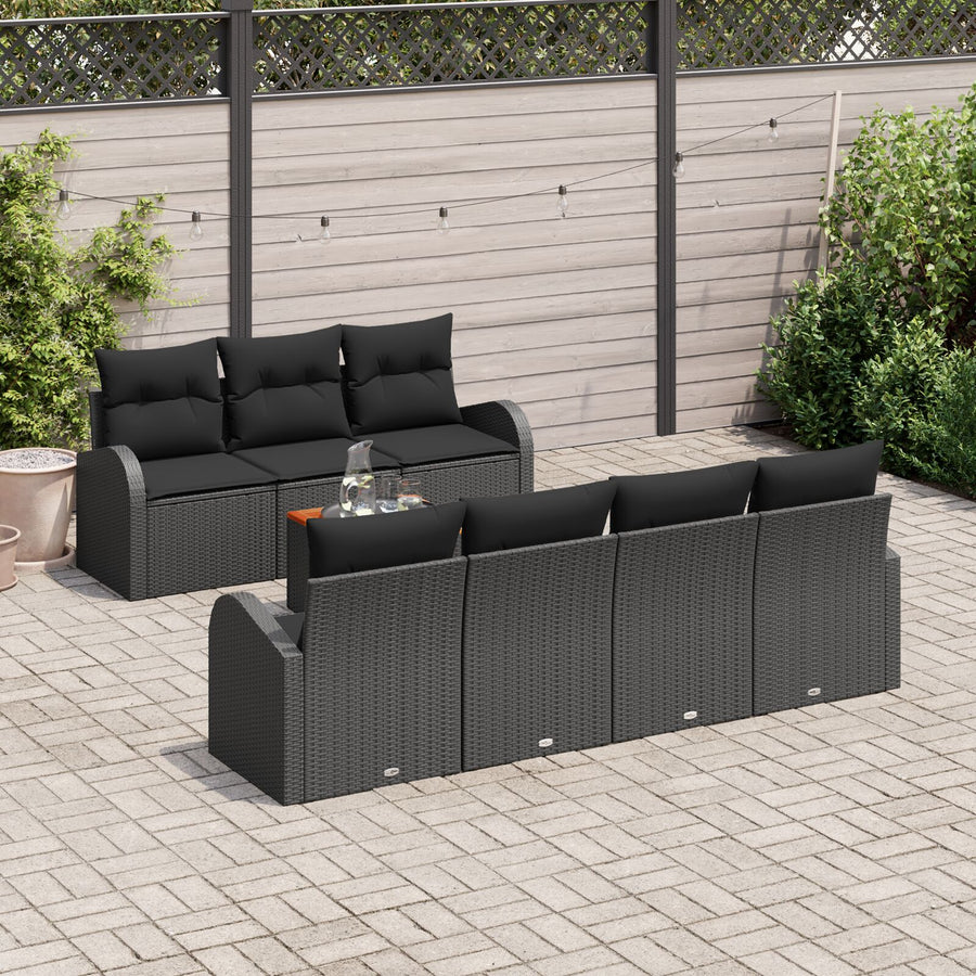 8 Delige Tuin Sofa Set Met Kussens Zwart Poly Rattan Acacia