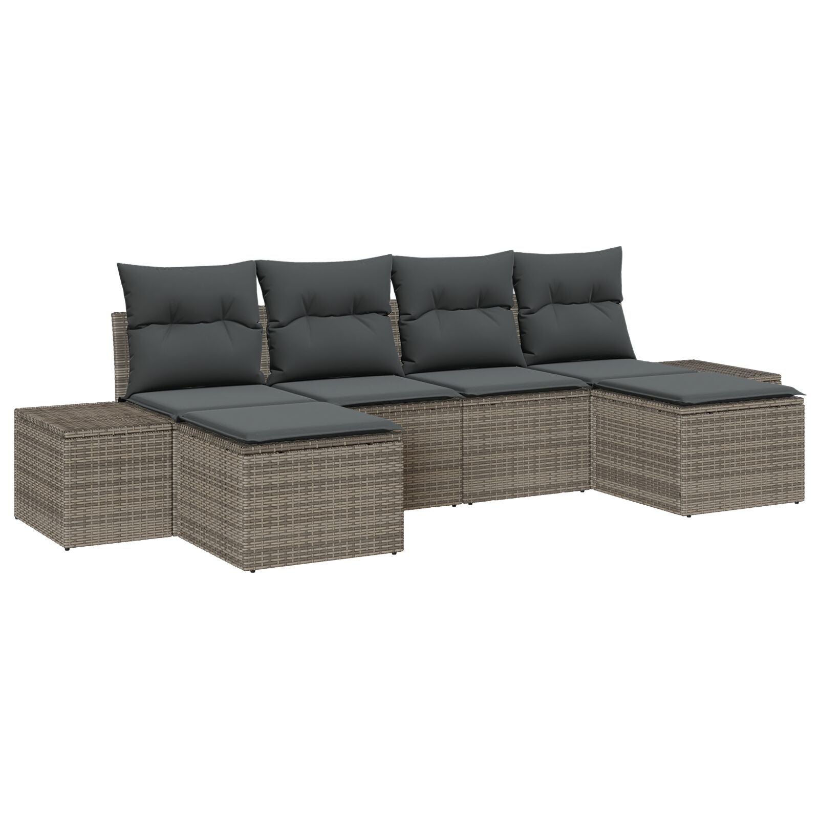 6-Delige Tuin Sofa Set Met Kussens Grijs Poly Rattan