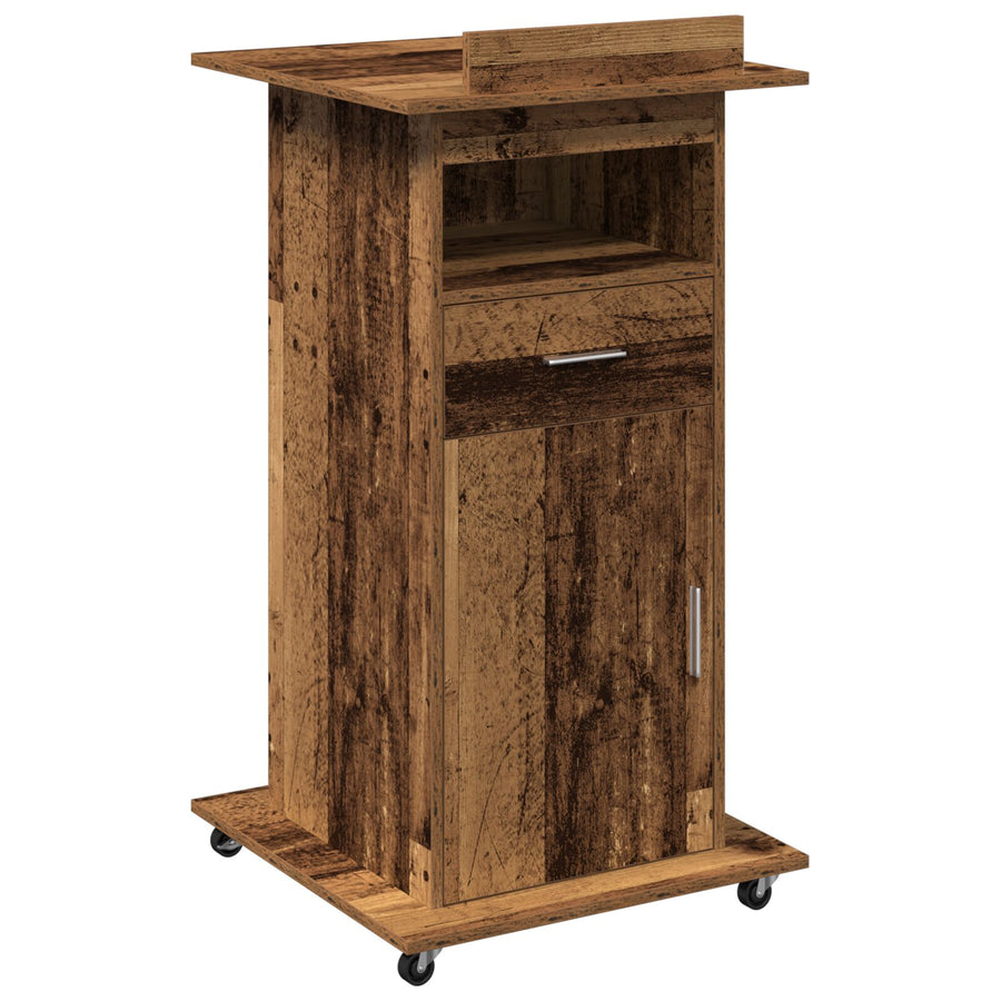 Leskantoor Podium Met Wielen Oud Hout Bewerkt Hout