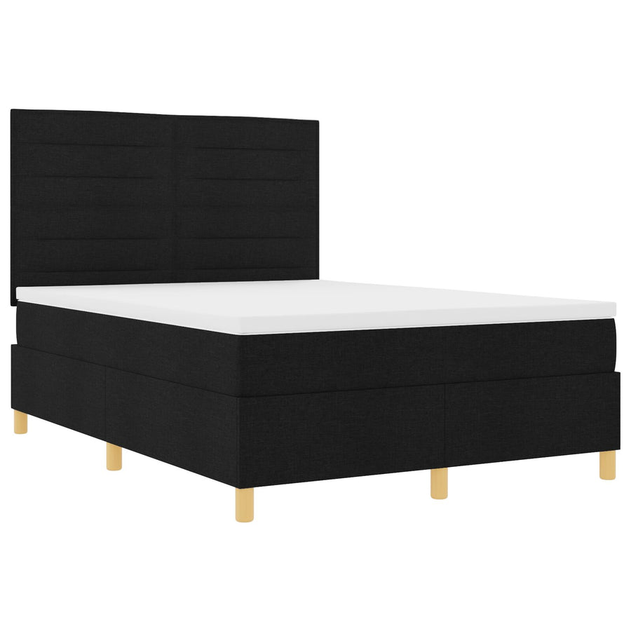 Boxspring Bed Met Matras Zwart 140X200 Cm Stof Blauw