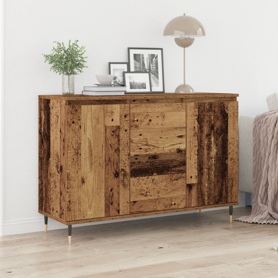 Dressoir Met Deuren & Lades Oud Hout 101,5X35X70 Cm