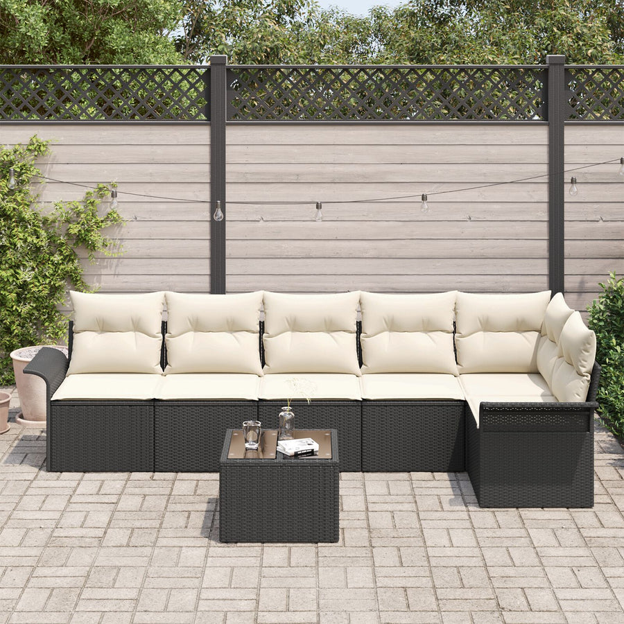 6-Delige Tuinsofa Set Met Kussens Bruin Poly Rattan Zwart en crème met tafel
