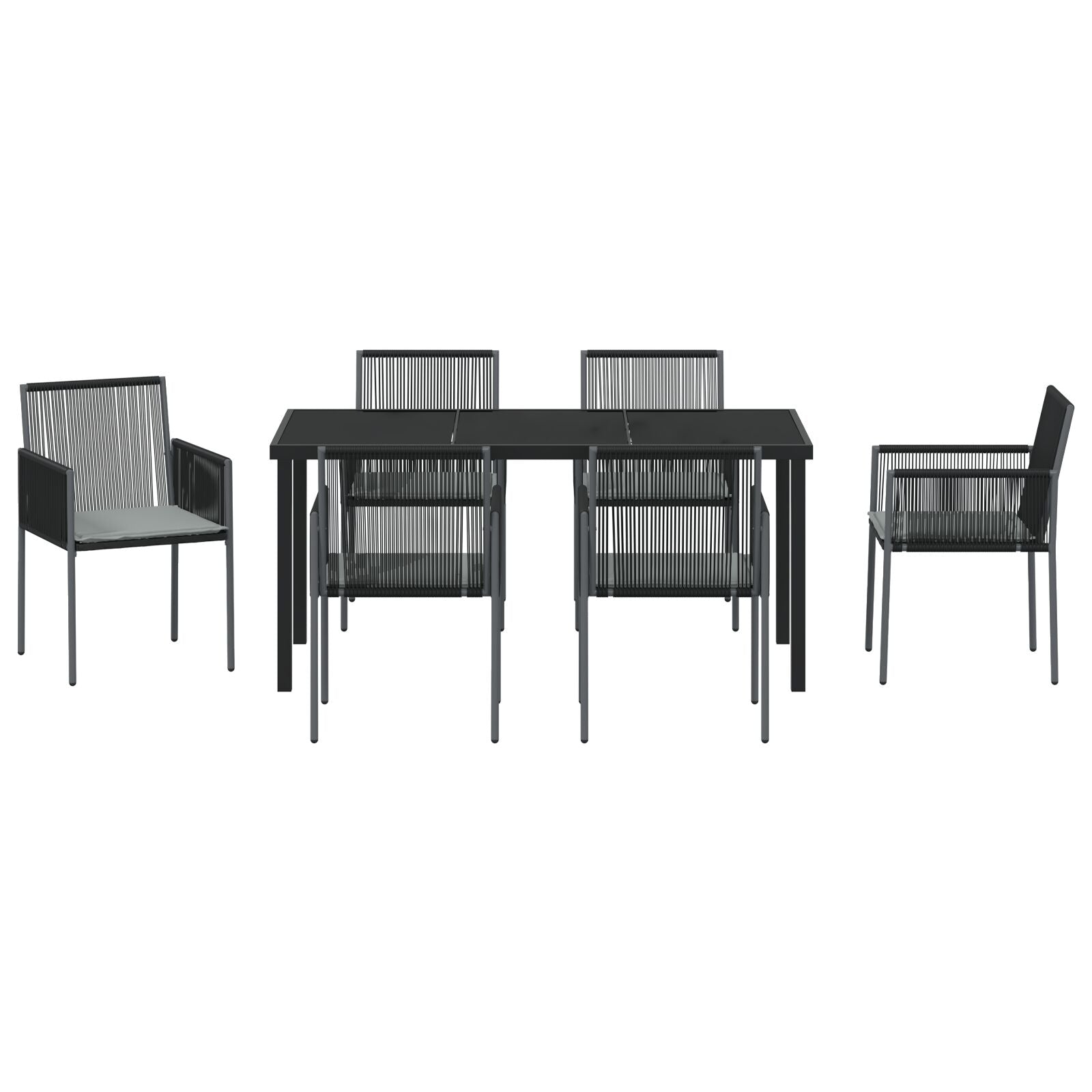 Set Van 4 Zwart, Lichtgrijs Pe Rattan, Schuim, Stof