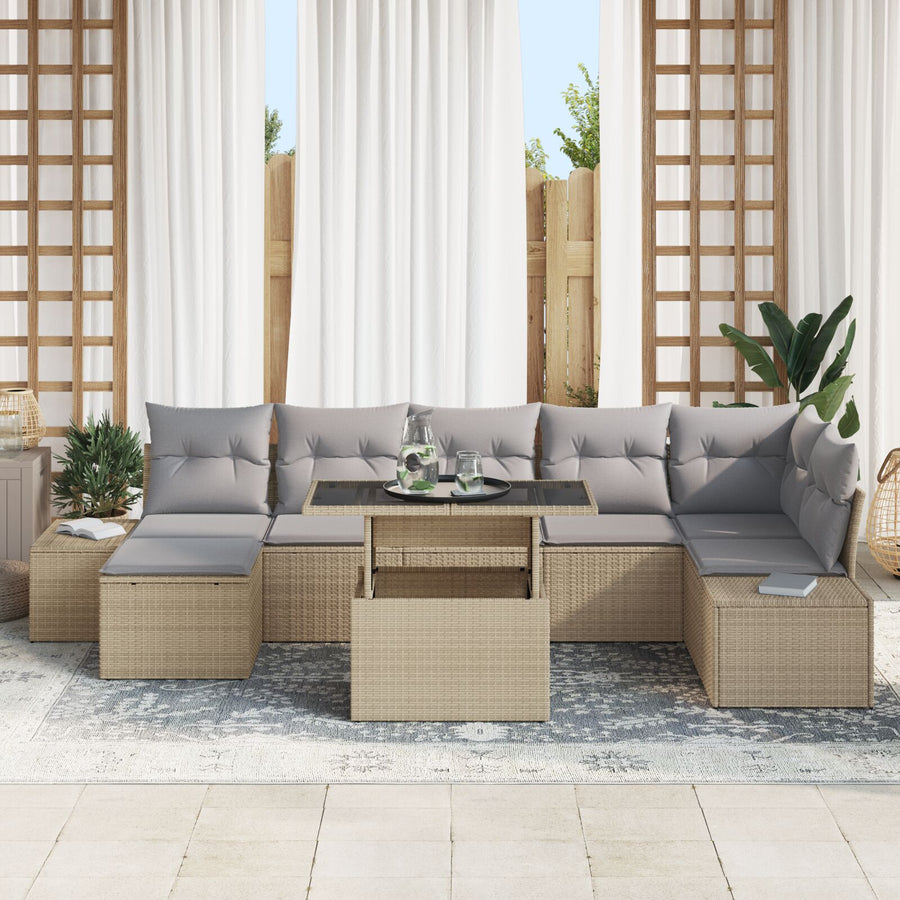 Tuinbankset Set Van 8 Grijs, Beige Rattan, Polyester