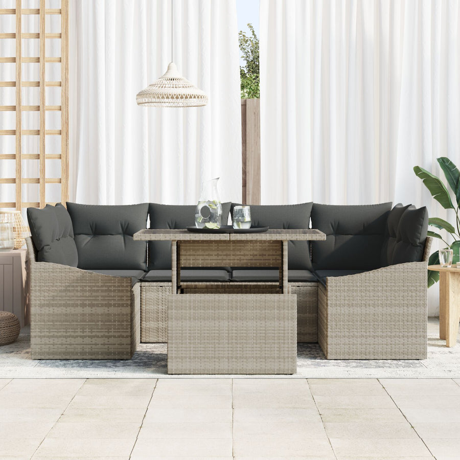 Tuin Sofa Set 7 Delig Beige En Donkergrijs Rattan En Polyester
