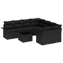 9-Delige Tuin Sofa Set Met Kussens Zwart Poly Rattan
