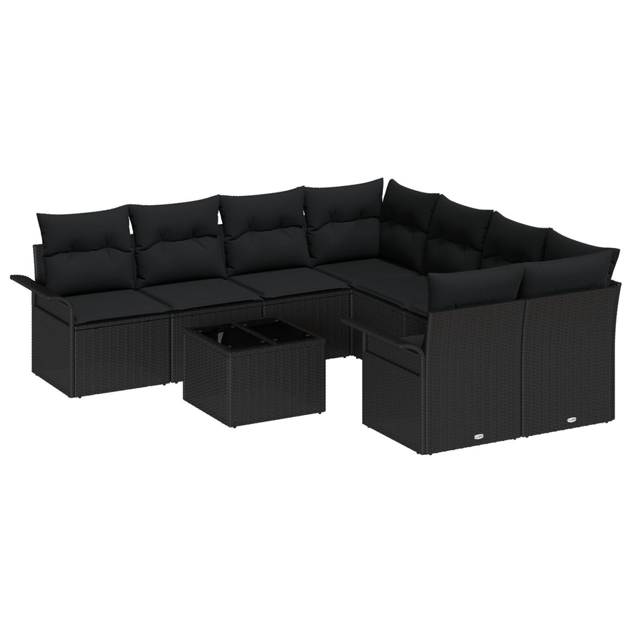 9-Delige Tuin Sofa Set Met Kussens Zwart Poly Rattan