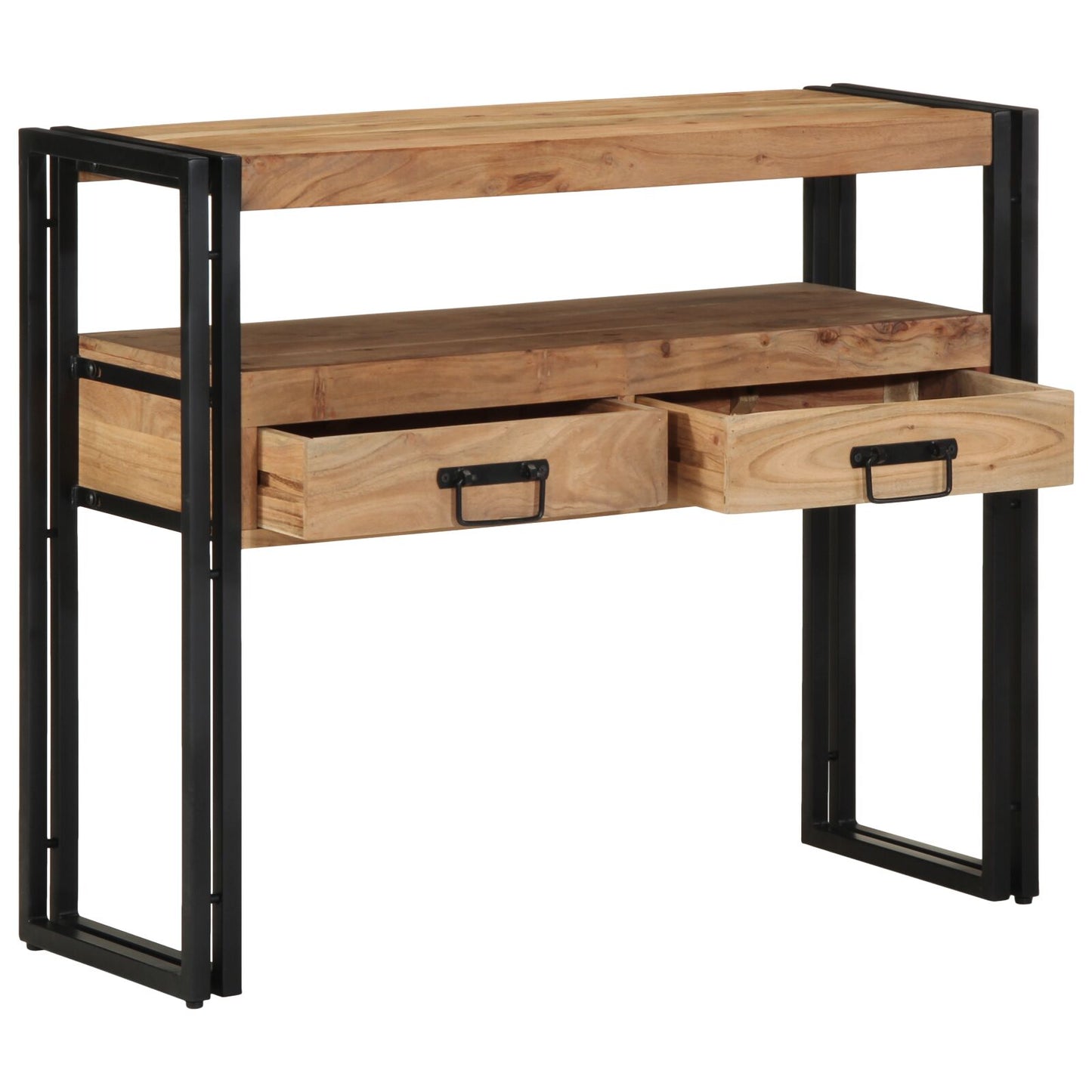 Console Tafel Zwart En Metaal 90 x 33 x 75 cm Massief acaciahout