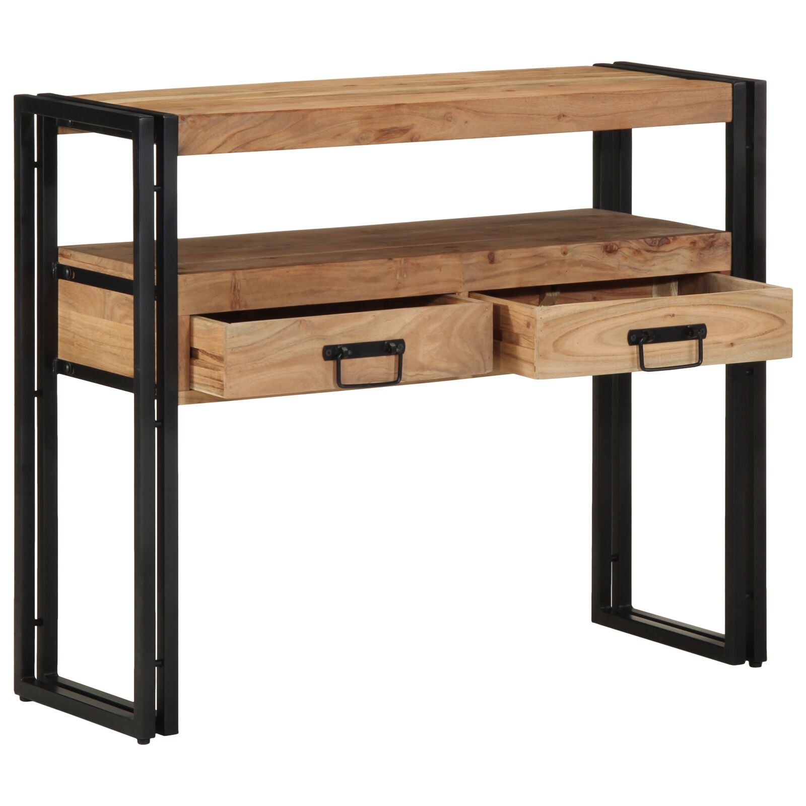 Console Tafel Zwart En Metaal 90 x 33 x 75 cm Massief acaciahout