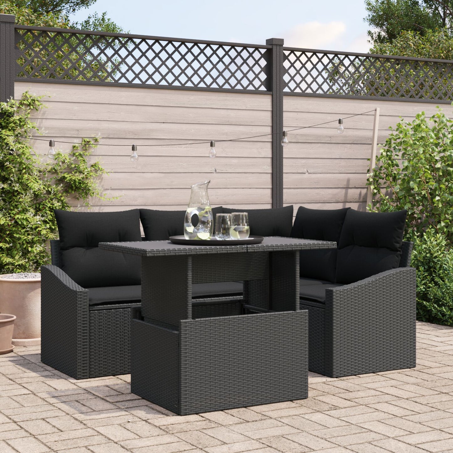 Tuinsofa Set Set Van 5 Zwart Rattan Tuinhoek Sofa Rechthoekig
