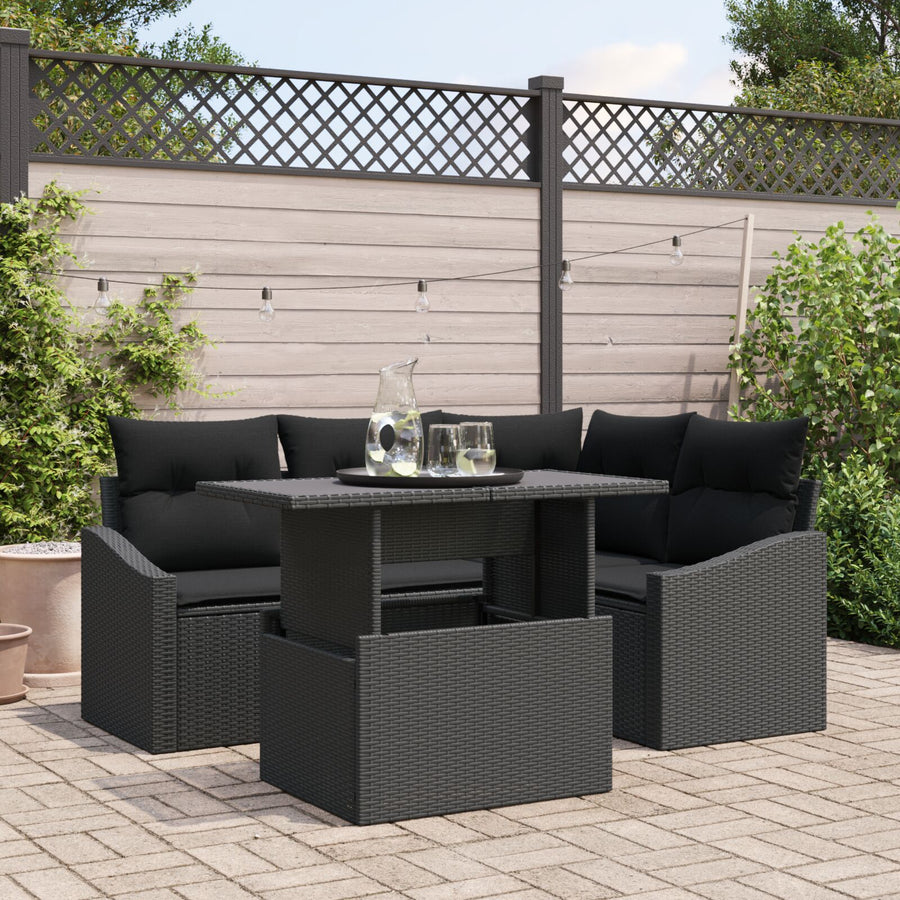 Tuinsofa Set Set Van 5 Zwart Rattan Tuinhoek Sofa Rechthoekig