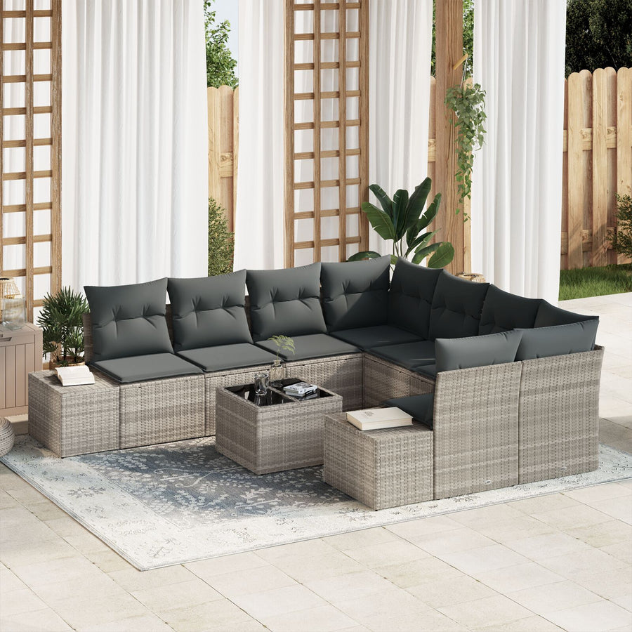 9-Delige Tuinbankset Met Kussens Lichtgrijs Poly Rattan