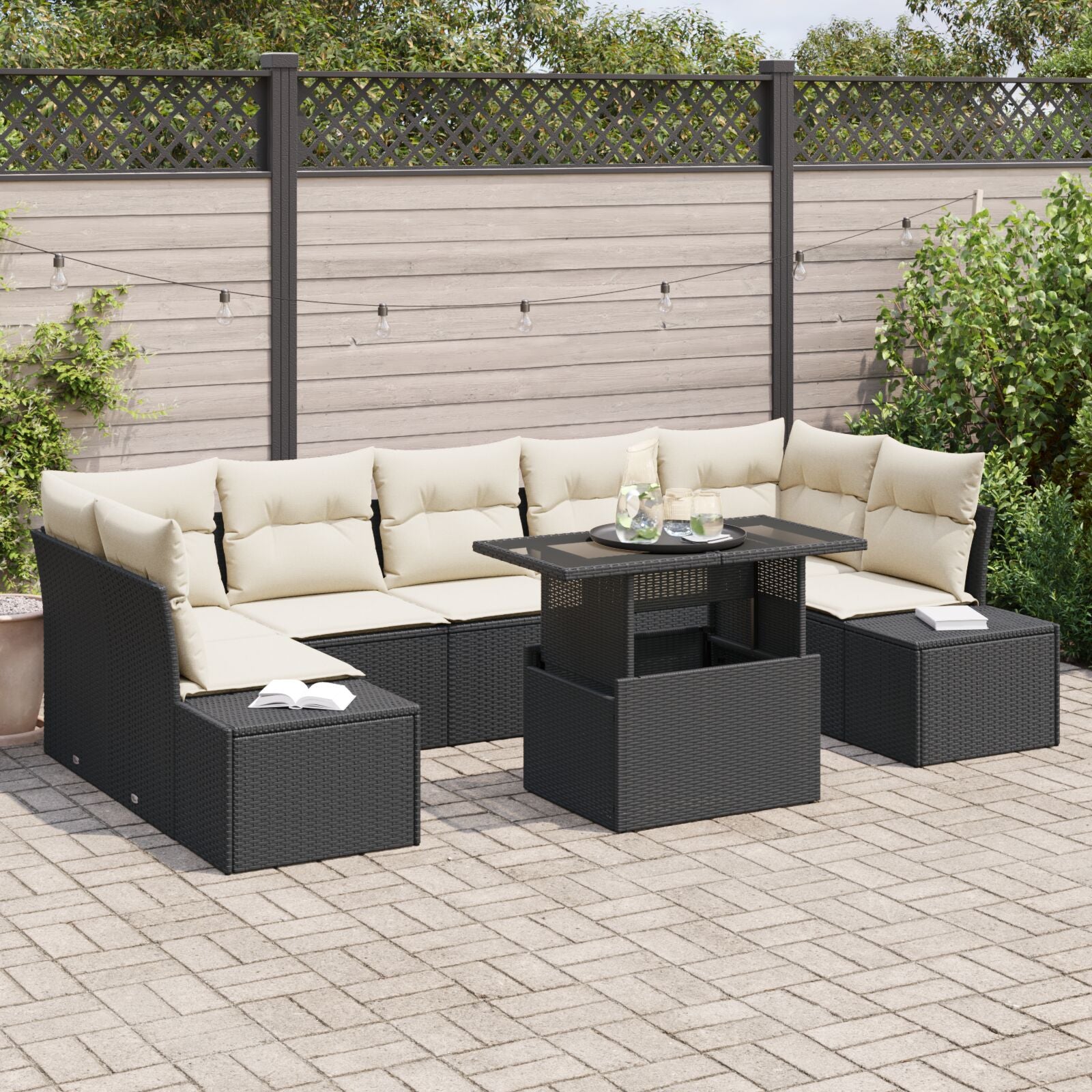 8-Delige Tuin Sofa Set Met Kussens Zwart Poly Rattan
