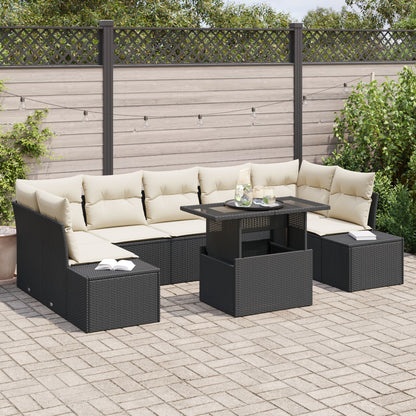 8-Delige Tuin Sofa Set Met Kussens Zwart Poly Rattan