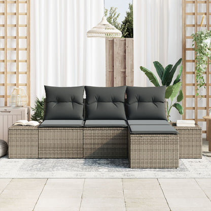 4-Delige Tuinsalon Set Met Kussens Grijs Poly Rattan