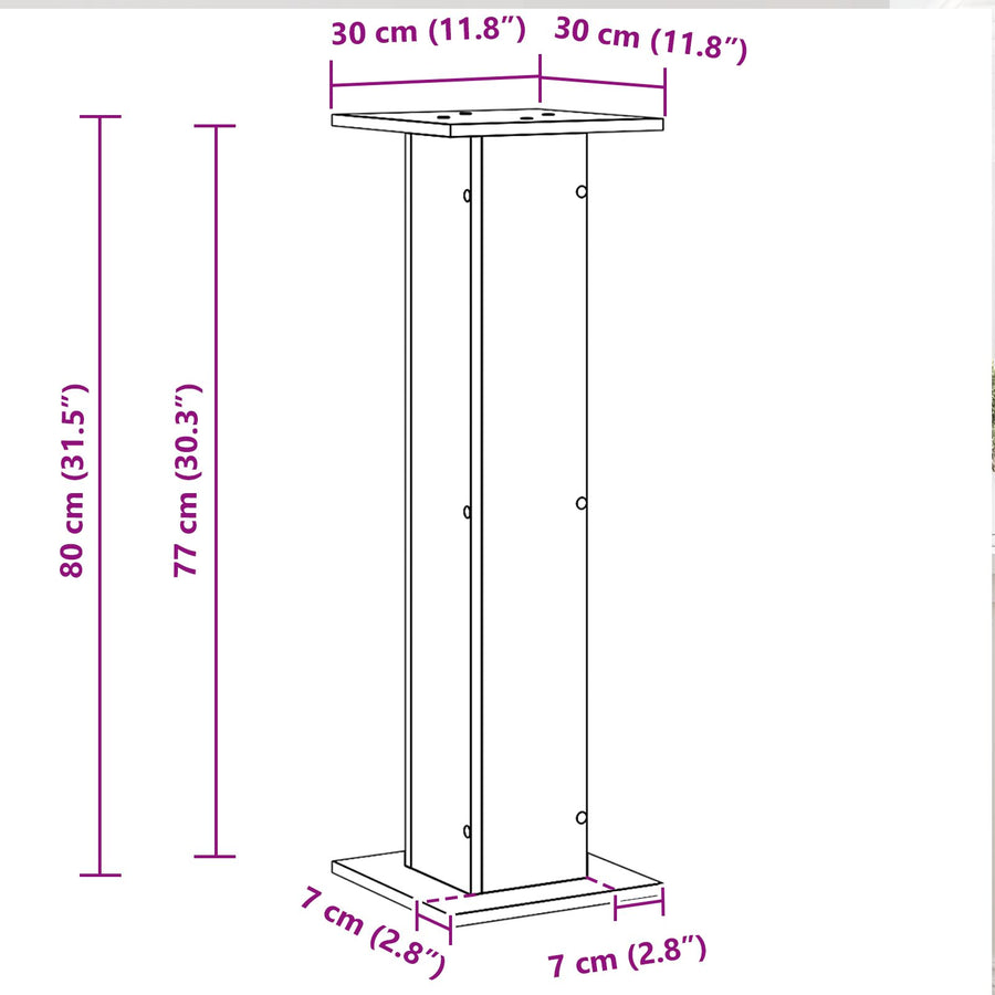 Plantenstandaard 2 Stuks Bewerkt Hout 30 x 30 x 80 cm Zwart eiken